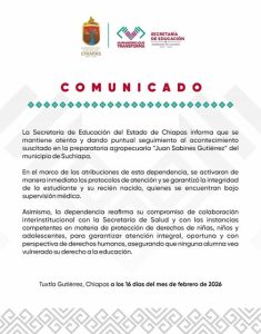 La Secretaría de Educación Chiapas reitera el uso de Denuncia EDU (961 456 9265) como canal confidencial y permanente para reportar situaciones de riesgo.