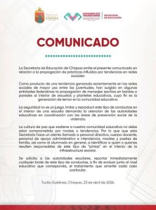 Comunicado por parte de la Secretaria de Educación de Chiapas