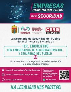 Con coordinación y trabajo conjunto entre autoridades y empresarios del ramo, se privilegia el cumplimiento de la normatividad vigente, la capacitación constante y el fortalecimiento de las estrategias de seguridad en beneficio de las y los chiapanecos.